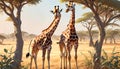 Giraffe Giraffa pair African hoofed mammal trees