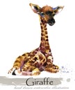 Giraffe hand drawn watercolor illustration