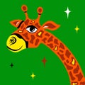 Giraffe head. Cheerful fabulous giraffe. Print for t-shirt or children`s clothing print. Bright print. African giraffe