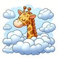 A giraffe head in the clouds, cartoon illustration Royalty Free Stock Photo