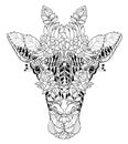 Giraffe head doodle on white background