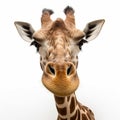 Giraffe Head Face Look Funny Isolated On White Background, AI Generative