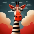 Giraffe head in the sky with clouds. Digital illustration Royalty Free Stock Photo