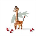 Giraffe in the hearts for Valentine`s Day.. Vector decorative texture.