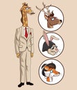Giraffe hipster style elegant dressed with icons animals