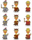 Vector illustrations of Giraffe characters in various medieval outfits. Royalty Free Stock Photo