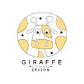 Giraffe logo original design, cute wild animal label easy editable for Your design hand drawn vector Illustration