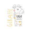 Giraffe logo original design, funny animal badge easy editable for Your design hand drawn vector Illustration Royalty Free Stock Photo