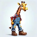 Giraffe long neck happy face cartoon character cute overalls boots