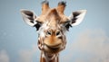 Giraffe looking cute, standing in the grassy wilderness generated by AI