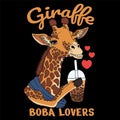 Giraffe love drink boba vector illustration