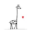 Giraffe in love, funny sketch for your design