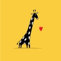 Giraffe in love, funny sketch for your design