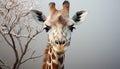 Giraffe, majestic and cute, standing in African wilderness generated by AI
