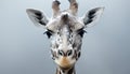 Giraffe, majestic mammal, gazes at camera in African savannah generated by AI