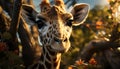 Giraffe, majestic mammal, standing tall in African wilderness generated by AI