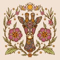 Giraffe mandala retro. Vector illustration. Flower Ethnic