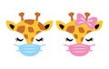 Cute Giraffe with Face Mask Vector