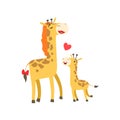 Giraffe Mom With Lipstick Animal Parent And Its Baby Calf Parenthood Themed Colorful Illustration With Cartoon Fauna Royalty Free Stock Photo