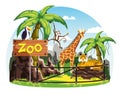 Giraffe and monkey, tiger and toucan at zoo Royalty Free Stock Photo
