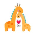 Giraffe Mother and Cub Cuddling as Valentine Day Celebration Vector Illustration