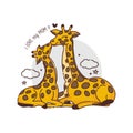 Mother`s day card with Giraffes.Giraffe mother kissing baby giraffe