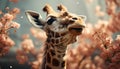 Giraffe in nature, looking cute, spotted in the savannah generated by AI