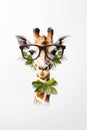 Giraffe with pair of glasses on it's head. Generative AI