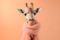 Giraffe in Peach Fuzz Scarf - Cute Animal Fashion Royalty Free Stock Photo