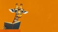 Giraffe Reading a Book with Glasses on Orange Background Royalty Free Stock Photo