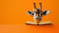 Giraffe Reading a Book on Orange Background Royalty Free Stock Photo