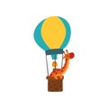 Giraffe riding a hot air balloon, cute animal cartoon character traveling vector Illustration on a white background