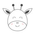 Giraffe round face head line sketch icon. Kawaii animal. Cute cartoon character. Funny baby with eyes, nose, ears. Kids print.