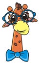 Giraffe with round glasses and a bow tie