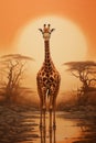 Giraffe in the Savannah: A Majestic Display of Nature\'s Unfading Charm. Vertical orientation Royalty Free Stock Photo