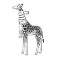 Giraffe in scarf and hat sketch vector