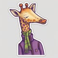 giraffe, scarf sticker humanized characters funny vector artistic and delicate minimalist hand drawn doodle.