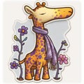 giraffe scarf sticker humanized characters funny vector artistic and delicate minimalist hand drawn doodle