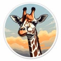 Retro Giraffe Sticker With Fish-eye Lens Effect