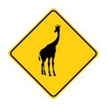 Giraffe silhouette animal traffic sign yellow vector Royalty Free Stock Photo