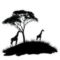 giraffe silhouette , black and white illustration isolated on white background Royalty Free Stock Photo