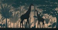 The giraffe silhouette in forest