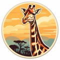 Retro Giraffe Sticker: Vintage Style 2d Game Art With American Iconography