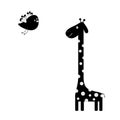 Giraffe with spot. Flying bird. Black silhouette shape. Zoo animal. Cute cartoon character. Long neck. Savanna jungle african anim
