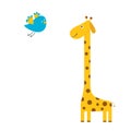 Giraffe with spot. Flying bird. Zoo animal. Cute cartoon character. Long neck. Wild savanna jungle african animals collection. Edu Royalty Free Stock Photo