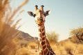A giraffe standing alone in a green meadow Royalty Free Stock Photo