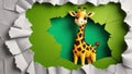 A giraffe is standing in front of a green wall with a white background Royalty Free Stock Photo