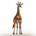 a majestic giraffe standing tall against a plain white background Royalty Free Stock Photo