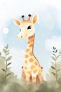 Giraffe Standing in Grass with Sky Background