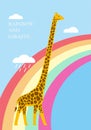 Giraffe standing on the rainbow, Its neck is so long, is higher than cloud